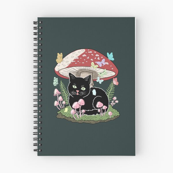 Item preview, Goblincore Black Cat under Amanita Mushroom with Pastel Butterflies Cottagecore Aesthetic designed and sold by LeshanArt.