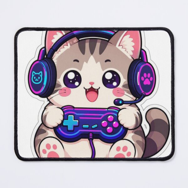 Item preview, Kawaii Gamer Cat - Cute Gaming Kitten with RGB Headphones & Controller Sticker designed and sold by CyberPaws Art.