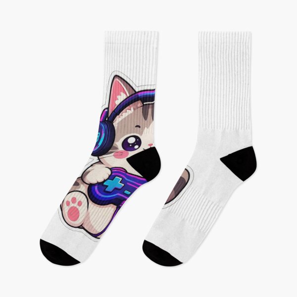 Item preview, Kawaii Gamer Cat - Cute Gaming Kitten with RGB Headphones & Controller Sticker designed and sold by CyberPaws Art.