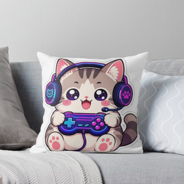 Item preview, Kawaii Gamer Cat - Cute Gaming Kitten with RGB Headphones & Controller Sticker designed and sold by CyberPaws Art.