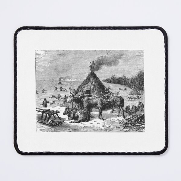 Item preview, Antique Sami Reindeer Camp Woodcut Engraving designed and sold by Antique Science Press.