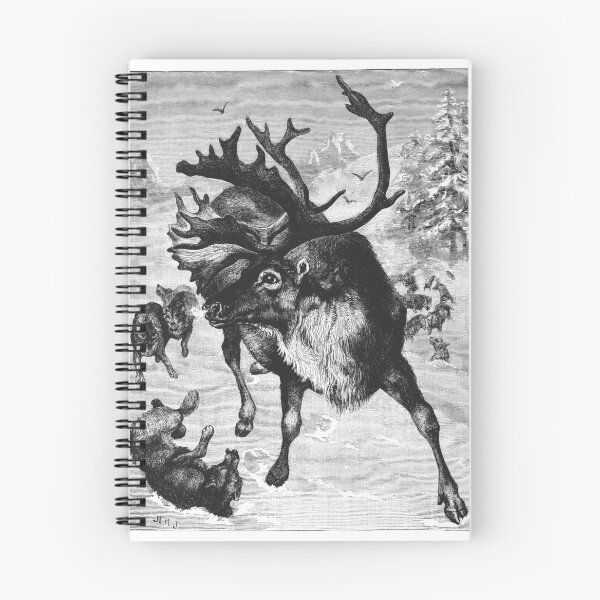 Item preview, Vintage Reindeer Fending Off Wolves Engraving designed and sold by Antique Science Press.