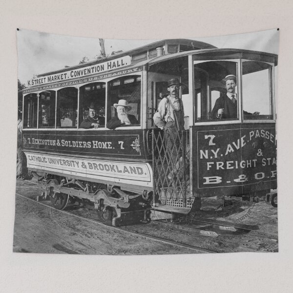 Item preview, Vintage Street car, Washington, D.C. black and white photographic art print circa 1890 designed and sold by Astrid Arkhangelsky.