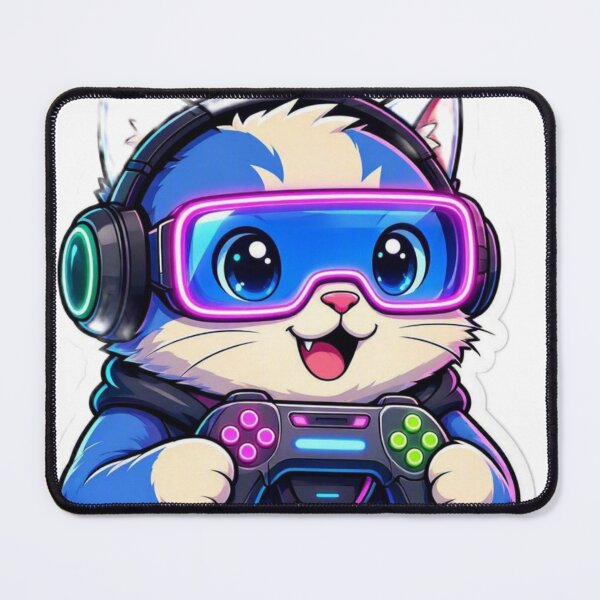 Item preview, Cute Blue Gamer Cat - Neon VR Goggles & Controller Cyberpunk Kitten Sticker designed and sold by CyberPaws Art.