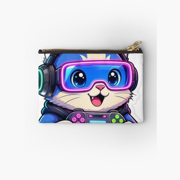 Item preview, Cute Blue Gamer Cat - Neon VR Goggles & Controller Cyberpunk Kitten Sticker designed and sold by CyberPaws Art.