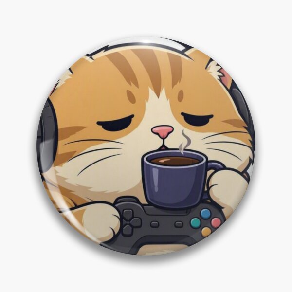 Item preview, Sleepy Orange Tabby Gamer Cat - Coffee Cup & Controller Cozy Gamer Sticker designed and sold by CyberPaws Art.