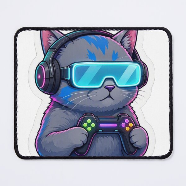 Item preview, Cool Cyber Gamer Cat - Neon VR Visor Goggles & Gamepad Sticker designed and sold by CyberPaws Art.