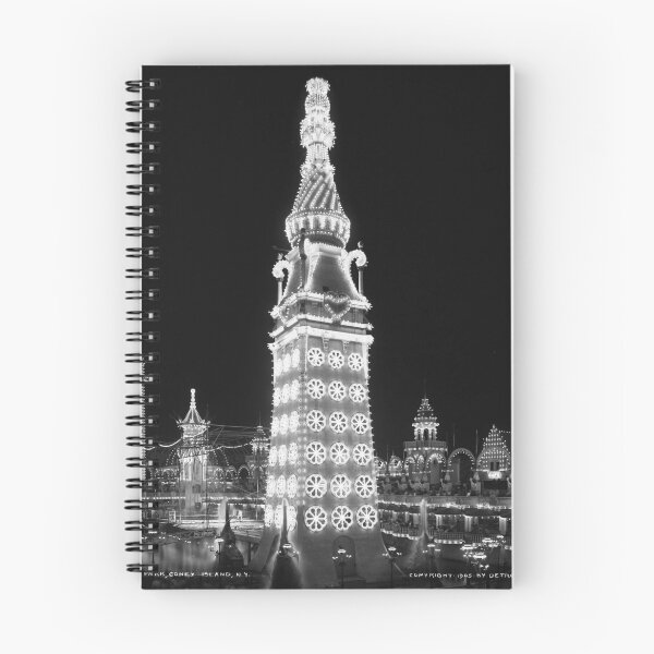 Item preview, 1905 vintage Night in Luna Park, Coney Island, New York amusement park black and white photographic art print designed and sold by Astrid Arkhangelsky.