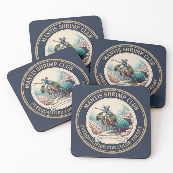 Item preview, Overqualified For Color Theory Mantis Shrimp Humor Badge designed and sold by CalmCapy Co.