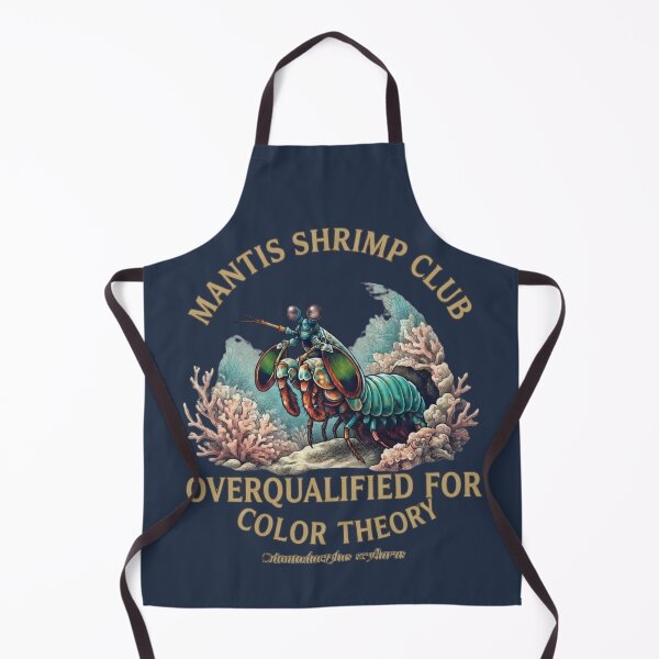 Item preview, Overqualified For Color Theory Mantis Shrimp Humor Badge designed and sold by CalmCapy Co.