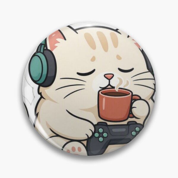 Item preview, Cozy White Gamer Cat - Coffee Mug & Gamepad Chilled Kitty Sticker designed and sold by CyberPaws Art.