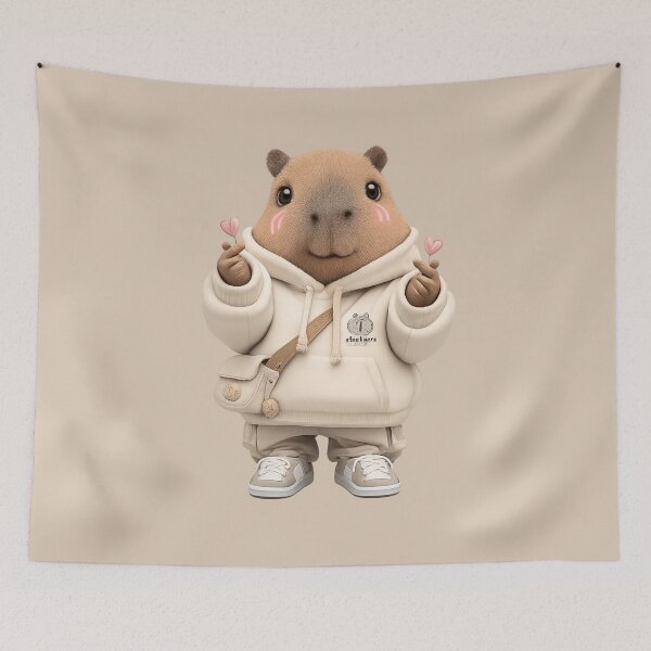 Item preview, Kawaii capybara hoodie making Korean finger heart | Korean Streetwear Animal  designed and sold by Moons Studio.