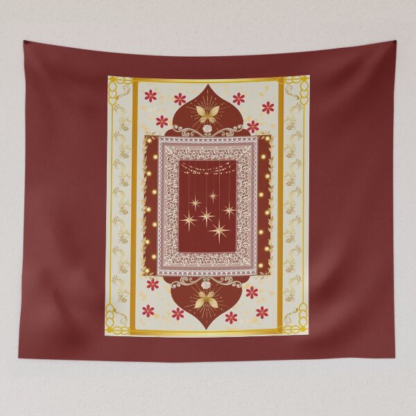 Item preview, Vintage Maroon Gold Celestial Floral Arch - Ornate Starry Border Tapestry Print designed and sold by Rehnair.