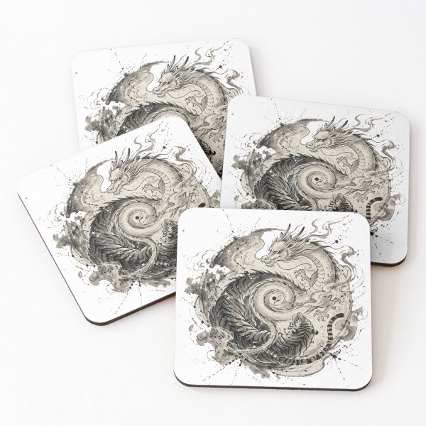Item preview, Yin Yang Dragon and Tiger – Japanese Sumi-e Ink Asian Mythology Art designed and sold by Mystic & Celestial Art.