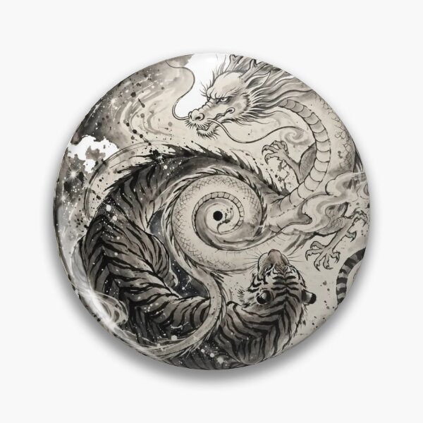 Item preview, Yin Yang Dragon and Tiger – Japanese Sumi-e Ink Asian Mythology Art designed and sold by Mystic & Celestial Art.