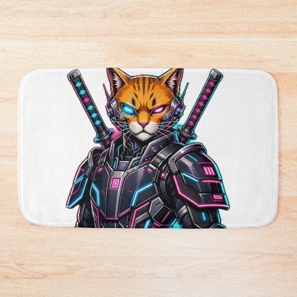 Item preview, Cyberpunk Ninja Cat - Dual Katana Cyborg Cyberpaws Suit Sticker designed and sold by CyberPaws Art.