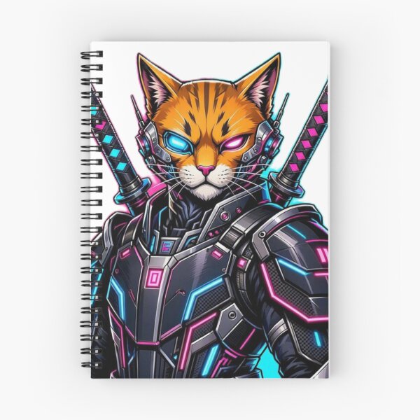 Item preview, Cyberpunk Ninja Cat - Dual Katana Cyborg Cyberpaws Suit Sticker designed and sold by CyberPaws Art.