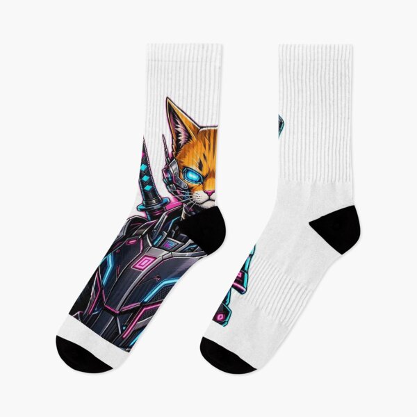 Item preview, Cyberpunk Ninja Cat - Dual Katana Cyborg Cyberpaws Suit Sticker designed and sold by CyberPaws Art.