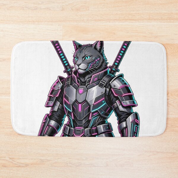 Item preview, Cyberpunk Grey Ninja Cat - Dual Katana Cyborg Armor Warrior Sticker designed and sold by CyberPaws Art.