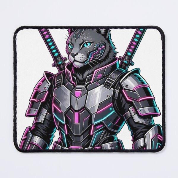 Item preview, Cyberpunk Grey Ninja Cat - Dual Katana Cyborg Armor Warrior Sticker designed and sold by CyberPaws Art.