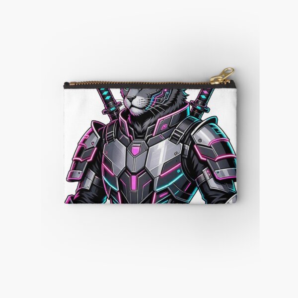 Item preview, Cyberpunk Grey Ninja Cat - Dual Katana Cyborg Armor Warrior Sticker designed and sold by CyberPaws Art.