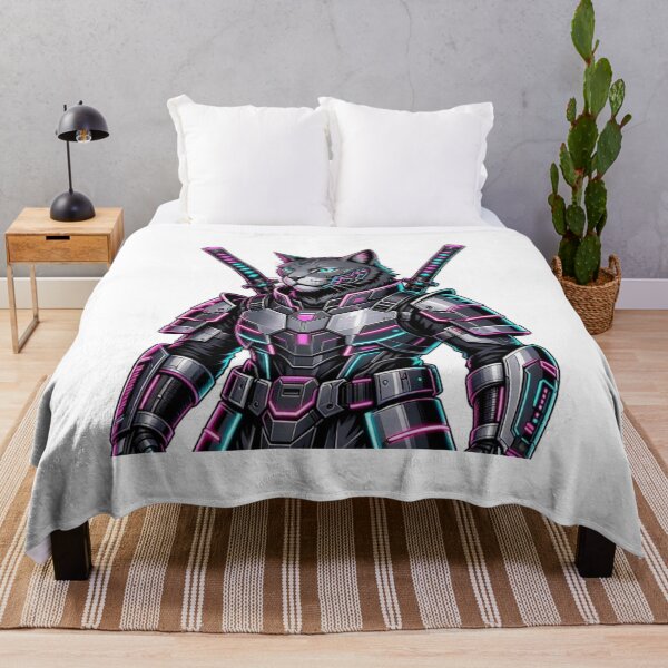 Item preview, Cyberpunk Grey Ninja Cat - Dual Katana Cyborg Armor Warrior Sticker designed and sold by CyberPaws Art.