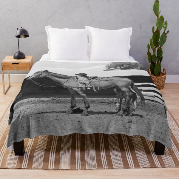 Item preview, Humorous little girl trying to mount a mare equine horse Warren Brewster ranch, Montana vintage black and white photograph designed and sold by Astrid Arkhangelsky.