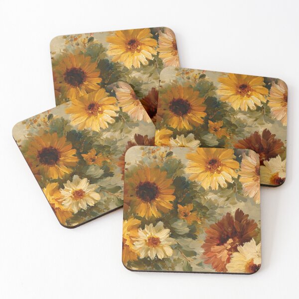 Item preview, Vintage Oil Painting Autumn Floral — Golden Yellow Dahlias and Sunflowers Art designed and sold by LYAN-STORE.