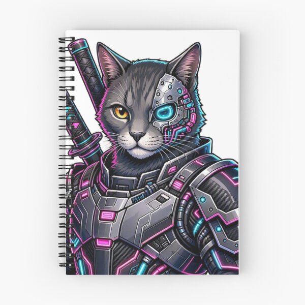 Item preview, Cyborg Cyberpunk Ninja Cat - Metallic Faceplate & Dual Katana Sticker designed and sold by CyberPaws Art.