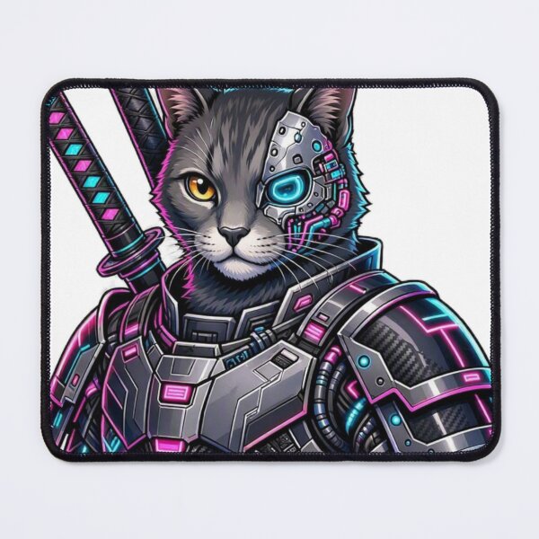 Item preview, Cyborg Cyberpunk Ninja Cat - Metallic Faceplate & Dual Katana Sticker designed and sold by CyberPaws Art.