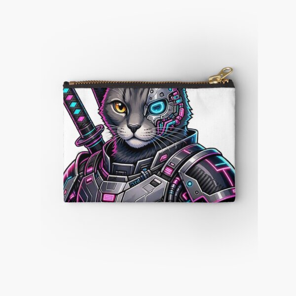 Item preview, Cyborg Cyberpunk Ninja Cat - Metallic Faceplate & Dual Katana Sticker designed and sold by CyberPaws Art.