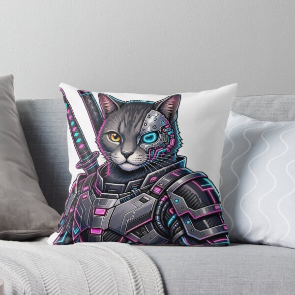 Item preview, Cyborg Cyberpunk Ninja Cat - Metallic Faceplate & Dual Katana Sticker designed and sold by CyberPaws Art.