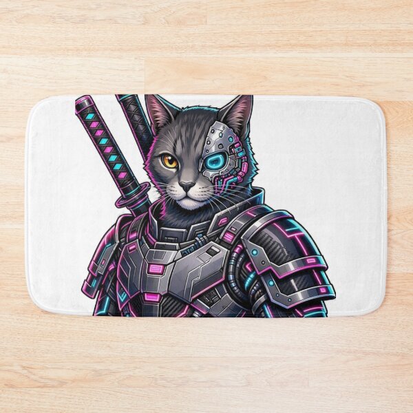 Item preview, Cyborg Cyberpunk Ninja Cat - Metallic Faceplate & Dual Katana Sticker designed and sold by CyberPaws Art.