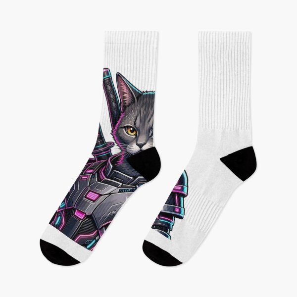 Item preview, Cyborg Cyberpunk Ninja Cat - Metallic Faceplate & Dual Katana Sticker designed and sold by CyberPaws Art.