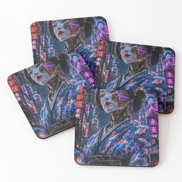 Item preview, Gothic Japanese Art Cyberpunk Geisha in Neon Rain designed and sold by MouradStudio.