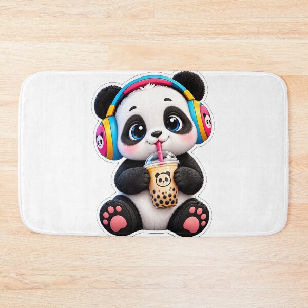 Item preview, Kawaii Baby Panda Boba Tea - Cute Colorful Headphones Drinking Milk Tea Sticker designed and sold by CyberPaws Art.