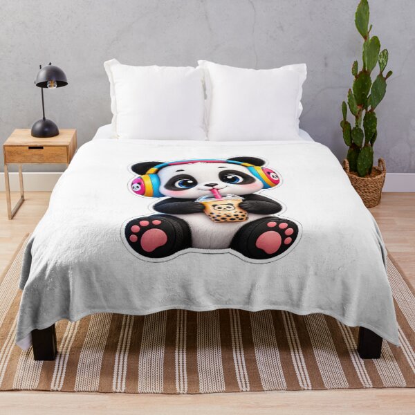 Item preview, Kawaii Baby Panda Boba Tea - Cute Colorful Headphones Drinking Milk Tea Sticker designed and sold by CyberPaws Art.