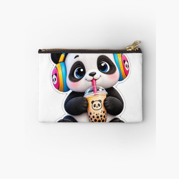 Item preview, Kawaii Baby Panda Boba Tea - Cute Colorful Headphones Drinking Milk Tea Sticker designed and sold by CyberPaws Art.