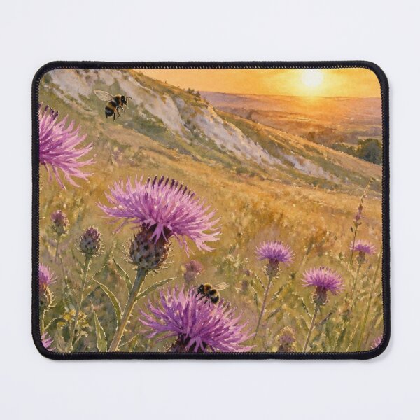 Item preview, Bees & Purple Thistles at Sunset | Watercolour British Countryside designed and sold by ThatSurreyLife.