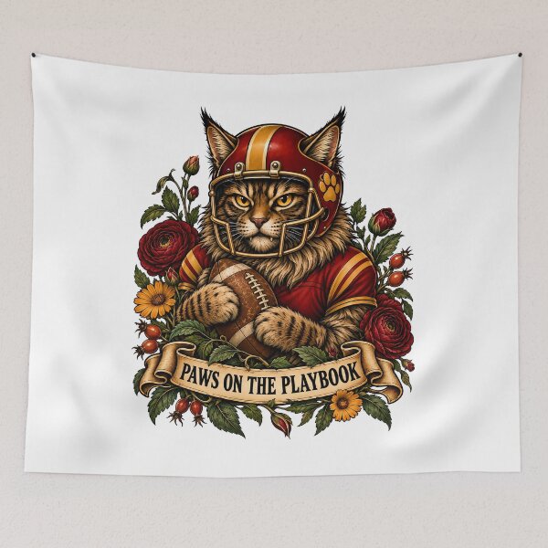 Item preview, Paws On The Playbook Football Maine Coon Tattoo designed and sold by Old's Cool Cat Studio.