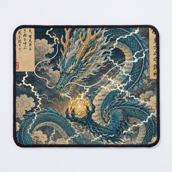Item preview, Blue Japanese Dragon Guarding a Golden Pearl designed and sold by MouradStudio.