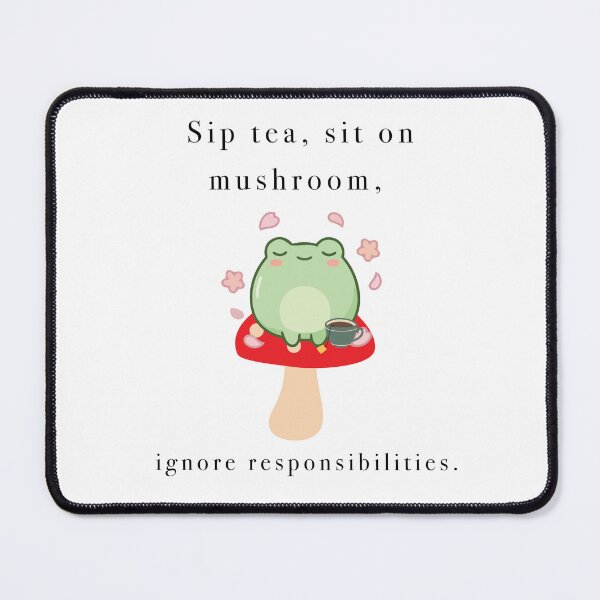 Item preview, Cute Frog Sip Tea Mushroom Cherry Blossom designed and sold by Cozy Moss Studio.