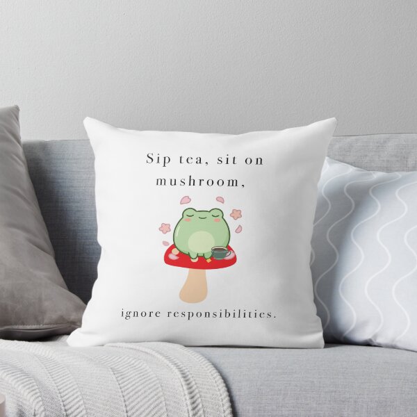 Item preview, Cute Frog Sip Tea Mushroom Cherry Blossom designed and sold by Cozy Moss Studio.