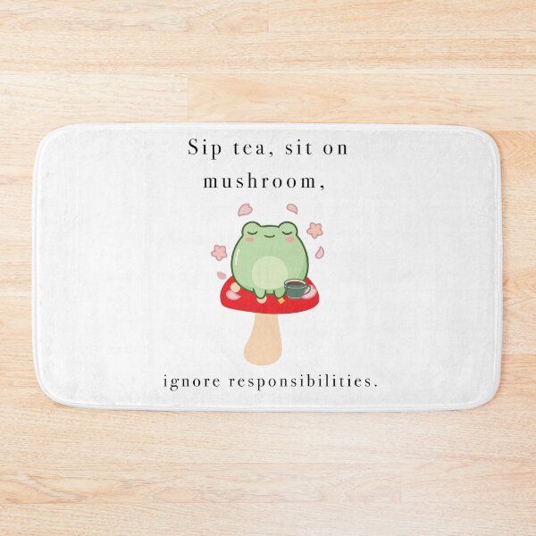 Item preview, Cute Frog Sip Tea Mushroom Cherry Blossom designed and sold by Cozy Moss Studio.
