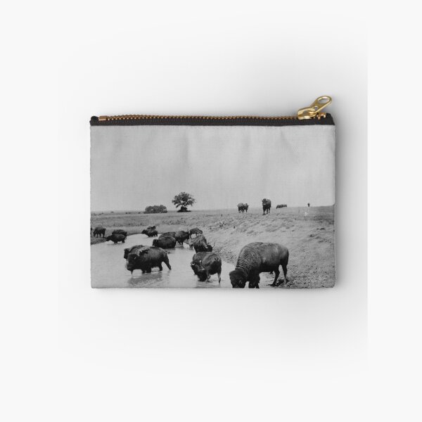 Item preview, 1905 Wild American Buffalo on the prairie at water western vintage black and white photographic art print designed and sold by Astrid Arkhangelsky.