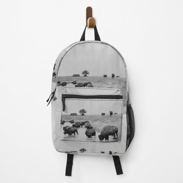 Item preview, 1905 Wild American Buffalo on the prairie at water western vintage black and white photographic art print designed and sold by Astrid Arkhangelsky.