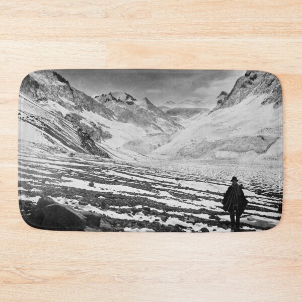 Item preview, 1890 vintage in the mountains of Chile - Aconcagua Valley and glacier black and white photographic art print designed and sold by Astrid Arkhangelsky.