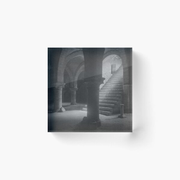 Item preview, 1910 vintage Ancient crypt wine cellar in Province, France architectural interior black and white photographic art print designed and sold by Astrid Arkhangelsky.
