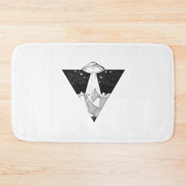 Item preview, UFO Tractor Beam Mountain - Geometric Sci-Fi Ink Illustration designed and sold by Elite Wall Art.