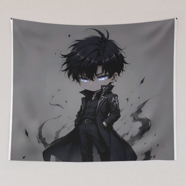 Item preview, Chibi Shadow Hunter Glowing Blue Eyes Dark Anime Warrior designed and sold by Dyan4.